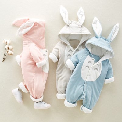 The new cotton padded cotton baby romper thickened chinchilla hooded cotton baby Onesies newborn go climbing clothes - Image 2